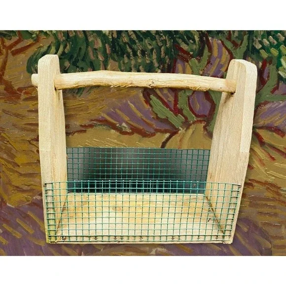 Primitive Rustic Wood and Metal Wire Storage Basket Farmhouse Barn Art